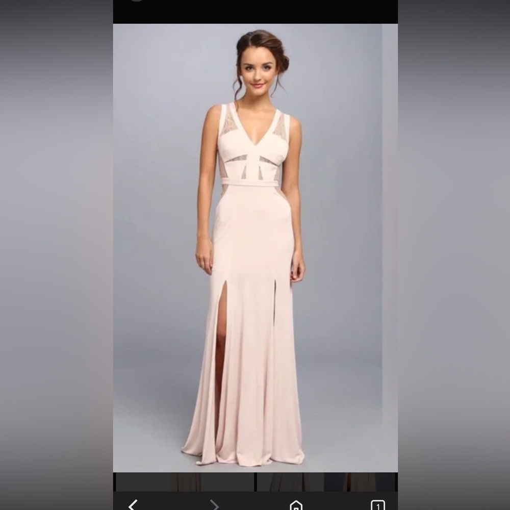 BCBG maxazria Cristy Lace Panel Gown in Blush Pink